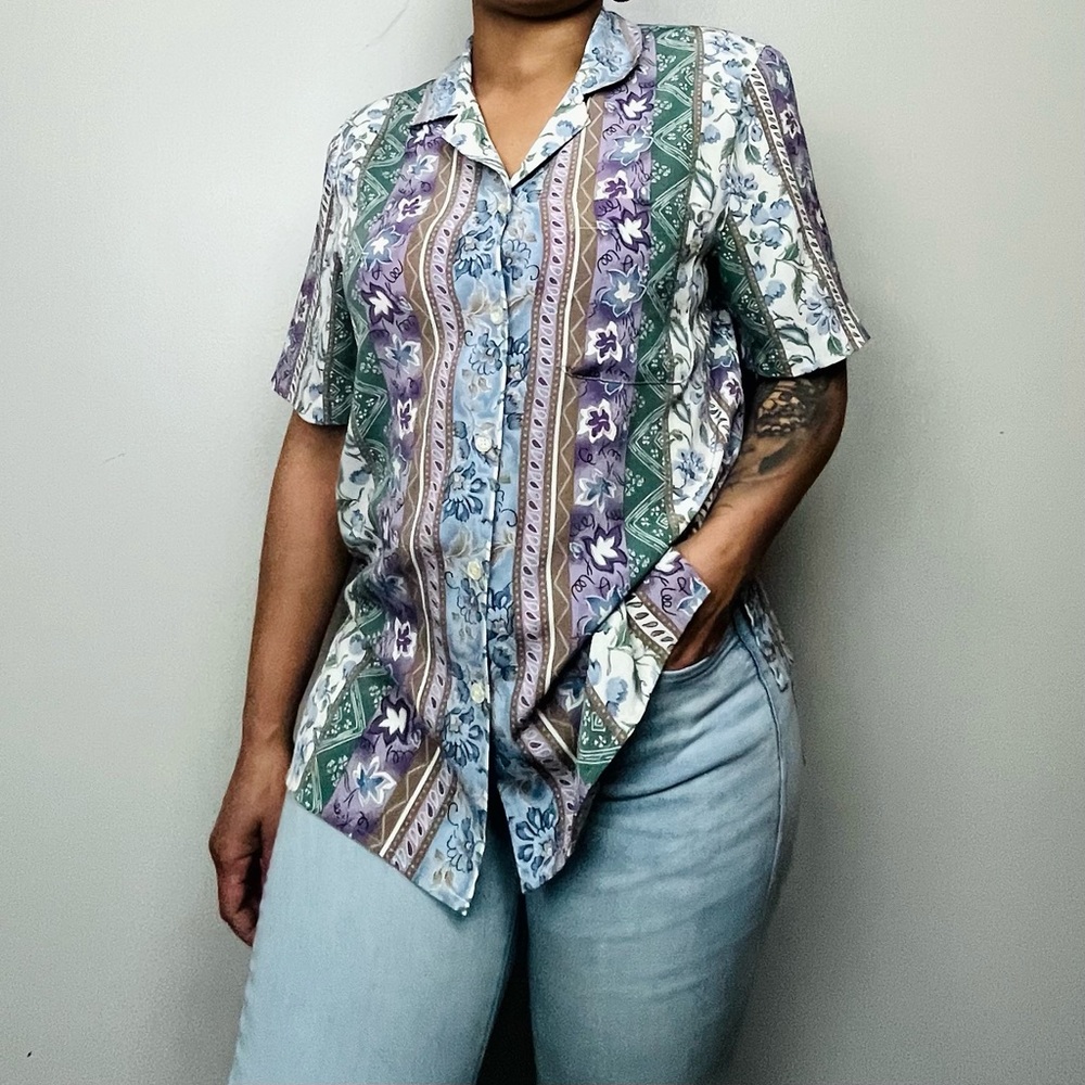 VTG Alfred Dunner Short Sleeve Floral Blouse